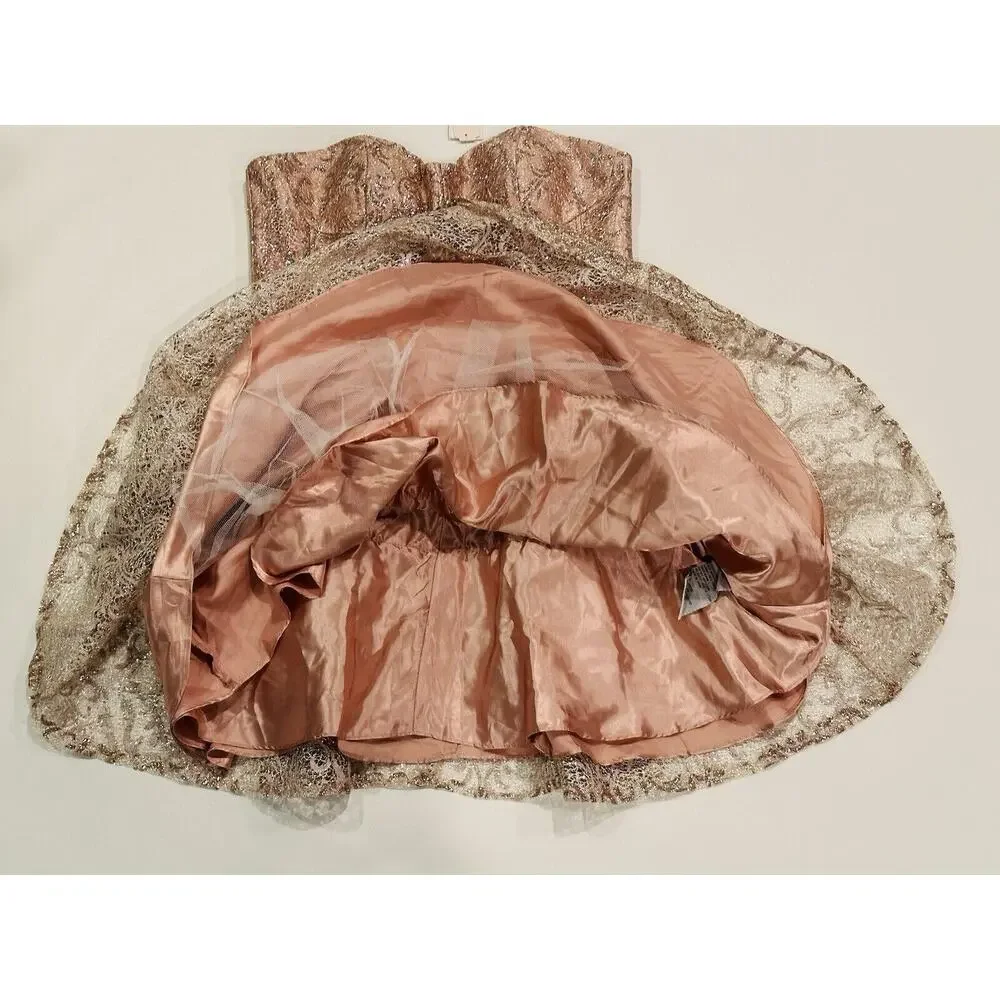 NEW GIANNI BINI GB Rose Gold Pink Silver Lace Overlay Strapless Size 13 $179 - Picture 14 of 14